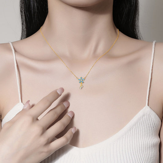 2024 New Arrival: Sterling Silver 925 Blue Flower Necklace - Light Luxury Clavicle Chain